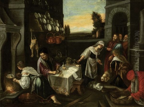 Christus Im Hause Von Maria Und Martha Oil Painting by Jacopo Bassano (Jacopo da Ponte)