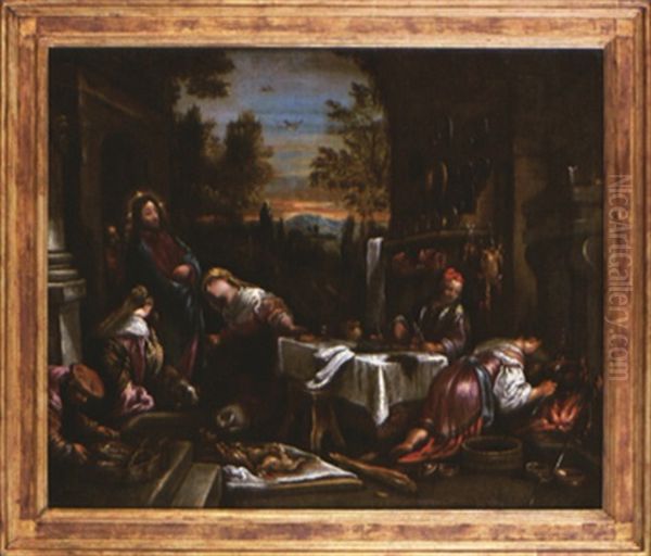 Jesus Chez Marthe Et Marie Oil Painting by Jacopo Bassano (Jacopo da Ponte)