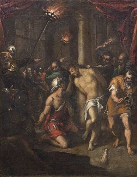 Geiselung Christi. Nachtliche Kerkerszene Oil Painting by Jacopo Bassano (Jacopo da Ponte)