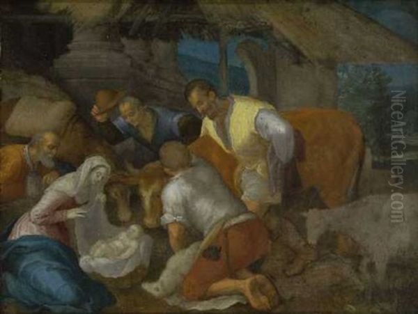 Anbetung Der Hirten Oil Painting by Jacopo Bassano (Jacopo da Ponte)
