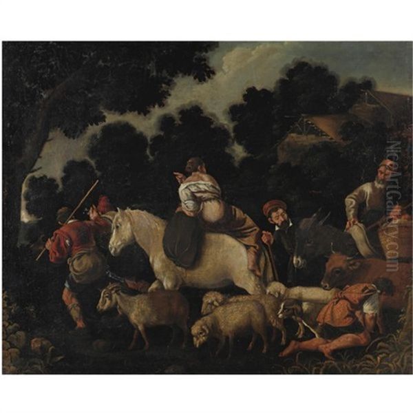 Il Viaggio Di Giacobbe Oil Painting by Jacopo Bassano (Jacopo da Ponte)