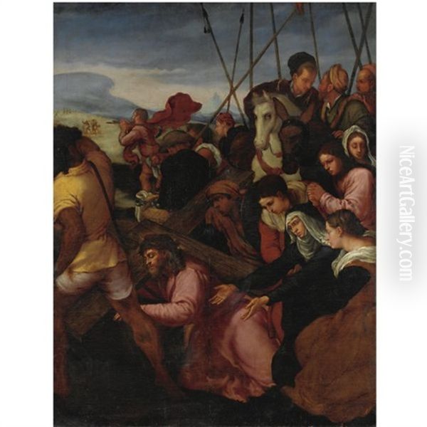 La Salita Al Calvario Oil Painting by Jacopo Bassano (Jacopo da Ponte)