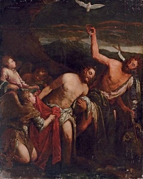 The Baptism Of Christ (collab. W/studio) Oil Painting by Jacopo Bassano (Jacopo da Ponte)