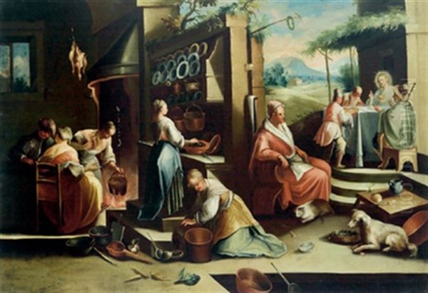 Cristo E Gli Apostoli A Emaus Oil Painting by Jacopo Bassano (Jacopo da Ponte)