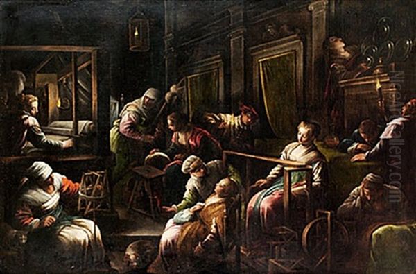 Interior Med Husliga Sysslor Oil Painting by Jacopo Bassano (Jacopo da Ponte)