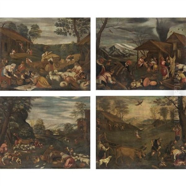 Le Quattro Stagioni (set Of 4) Oil Painting by Jacopo Bassano (Jacopo da Ponte)