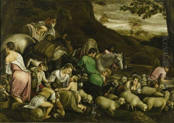 The Journey - Jacob's Rest Oil Painting by Jacopo Bassano (Jacopo da Ponte)
