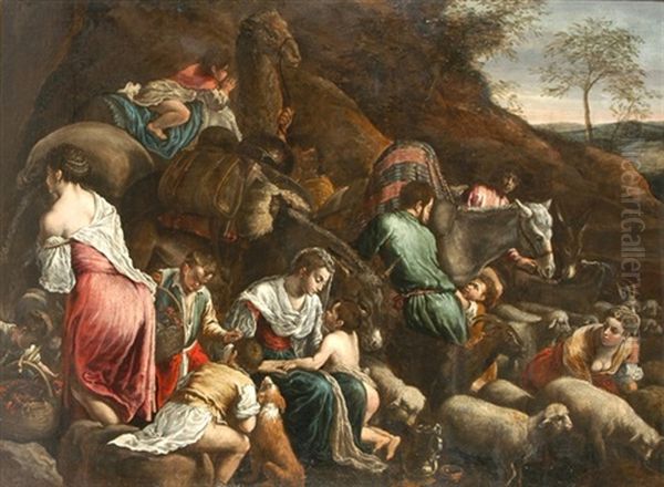 Jakobs Reise Nach Aegpten Oil Painting by Jacopo Bassano (Jacopo da Ponte)