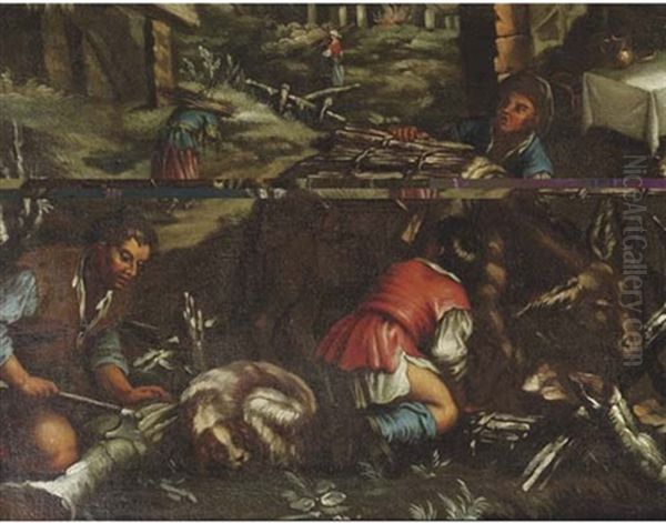 Peasants Cutting And Gathering Wood, An Allegory Of Winter Oil Painting by Jacopo Bassano (Jacopo da Ponte)