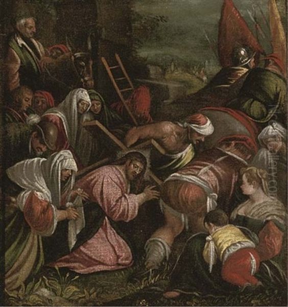 The Road To Calvary Oil Painting by Jacopo Bassano (Jacopo da Ponte)
