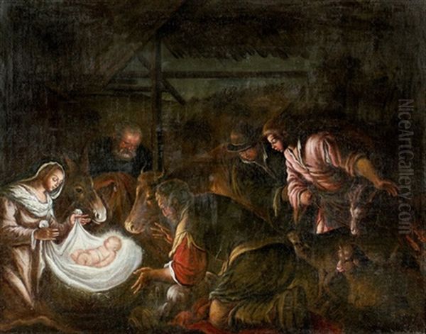 Die Anbetung Der Hirten Oil Painting by Jacopo Bassano (Jacopo da Ponte)