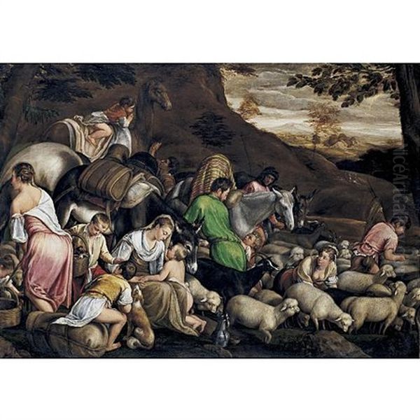 Jacob's Journey (collab. W/francesco Bassano) Oil Painting by Jacopo Bassano (Jacopo da Ponte)