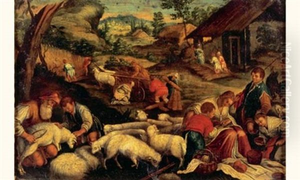 La Tonte Des Moutons Oil Painting by Jacopo Bassano (Jacopo da Ponte)
