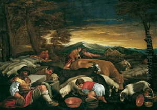 Hirtenszene Oil Painting by Jacopo Bassano (Jacopo da Ponte)