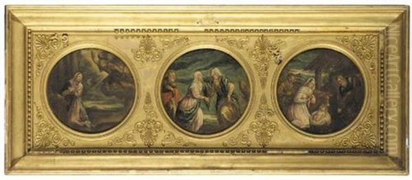 The Life Of Christ (set Of 15 In 5 Frames) Oil Painting by Jacopo Bassano (Jacopo da Ponte)