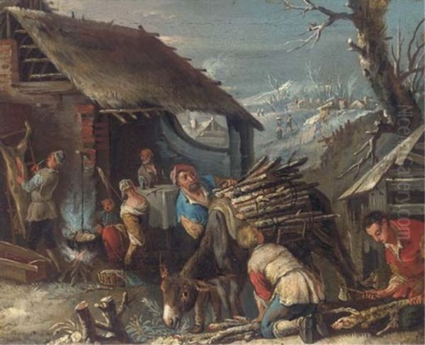 Winter (+ Autumn; Pair) Oil Painting by Jacopo Bassano (Jacopo da Ponte)