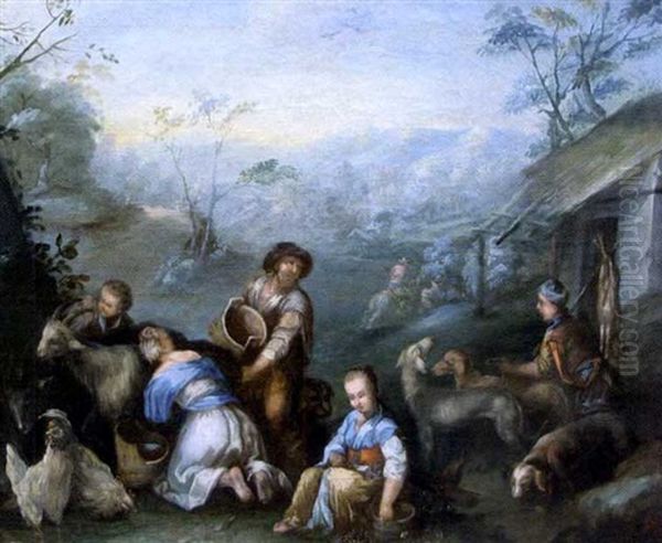 La Traite Des Chevres Oil Painting by Jacopo Bassano (Jacopo da Ponte)