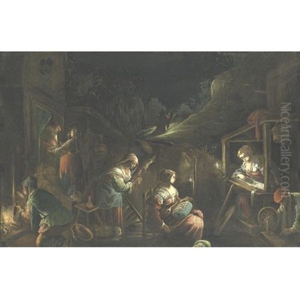 Nocturnal Landscape With The Madonna And Child Oil Painting by Jacopo Bassano (Jacopo da Ponte)