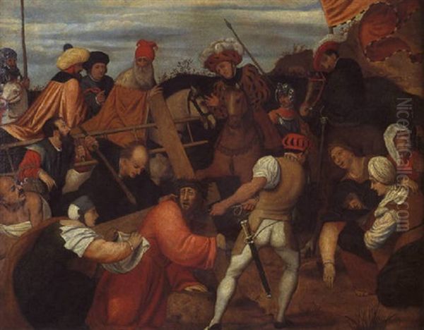 Salita Al Calvario Oil Painting by Jacopo Bassano (Jacopo da Ponte)