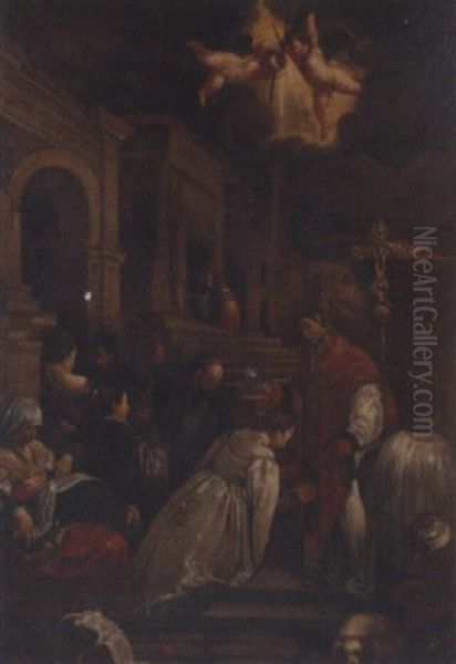 The Baptism Of Saint Ludmilla Oil Painting by Jacopo Bassano (Jacopo da Ponte)