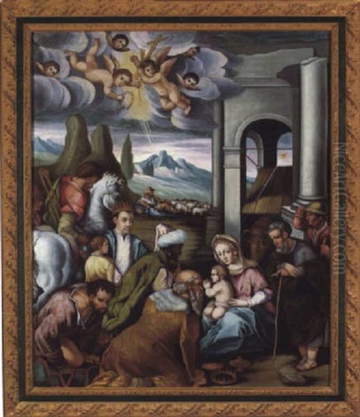 Die Anbetung Der Konige Oil Painting by Jacopo Bassano (Jacopo da Ponte)