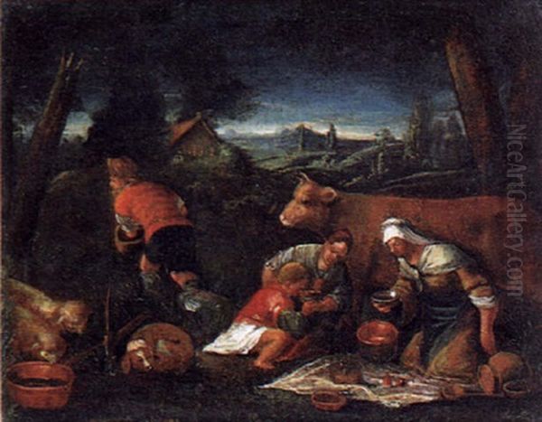 Hirten In Einer Landschaft Beim Mahl Oil Painting by Jacopo Bassano (Jacopo da Ponte)