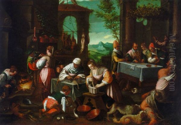 Dives And Lazarus Oil Painting by Jacopo Bassano (Jacopo da Ponte)