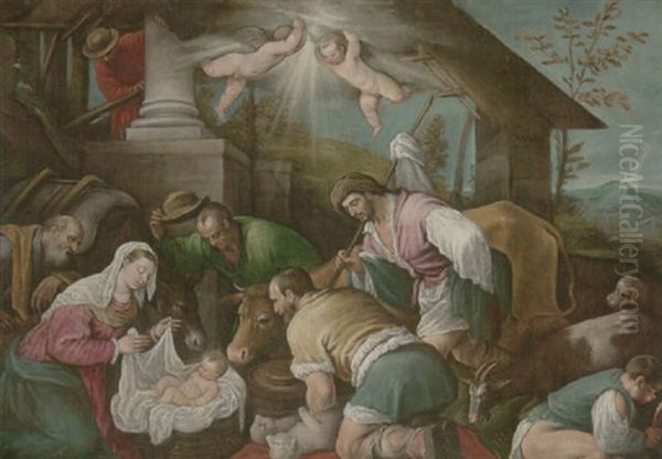 The Adoration Of The Shepherds Oil Painting by Jacopo Bassano (Jacopo da Ponte)