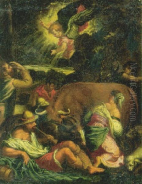 Die Verkundingung An Die Hirten Oil Painting by Jacopo Bassano (Jacopo da Ponte)
