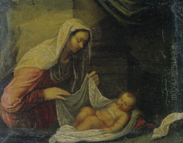 Madonna Con Bambino Oil Painting by Jacopo Bassano (Jacopo da Ponte)