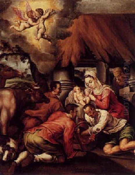 The Adoration Of The Shepherds Oil Painting by Jacopo Bassano (Jacopo da Ponte)