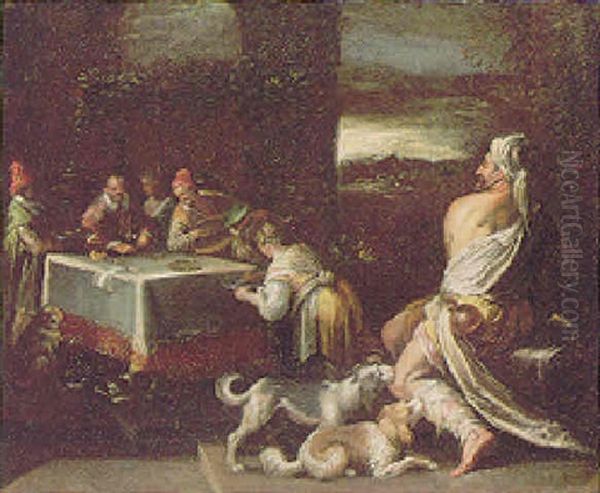 The Parable Of Dives And Lazarus Oil Painting by Jacopo Bassano (Jacopo da Ponte)