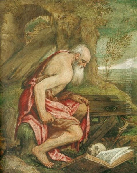 Saint Jerome In The Wilderness Oil Painting by Jacopo Bassano (Jacopo da Ponte)