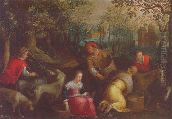 Scene Pastorale Oil Painting by Jacopo Bassano (Jacopo da Ponte)
