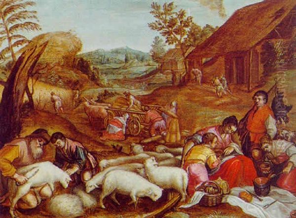 Die Schafschur Der Monat August Oil Painting by Jacopo Bassano (Jacopo da Ponte)