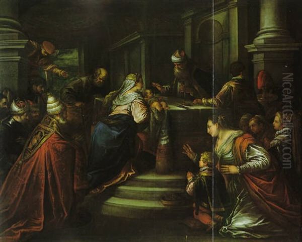 Die Darbringung Christi Im Tempel Oil Painting by Jacopo Bassano (Jacopo da Ponte)