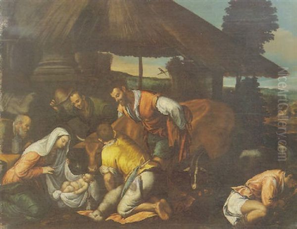 L'adorazione Dei Pastori Oil Painting by Jacopo Bassano (Jacopo da Ponte)