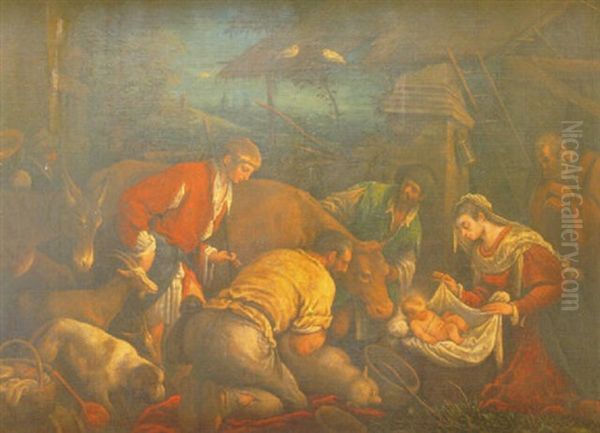La Adoracion De Los Pastores Oil Painting by Jacopo Bassano (Jacopo da Ponte)