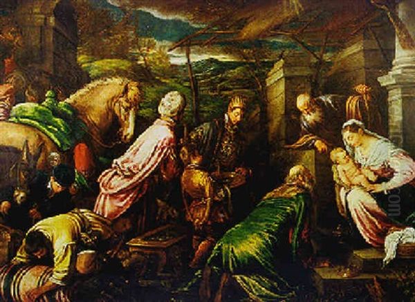 The Adoration Of The Magi Oil Painting by Jacopo Bassano (Jacopo da Ponte)