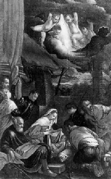 L'adoration Des Bergers Oil Painting by Jacopo Bassano (Jacopo da Ponte)