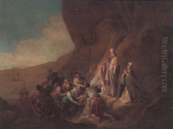 Moses Striking The Rock Oil Painting by Jacopo Bassano (Jacopo da Ponte)