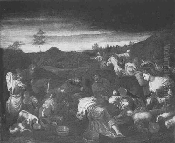 Exodus Of Moses And The Israelites Oil Painting by Jacopo Bassano (Jacopo da Ponte)