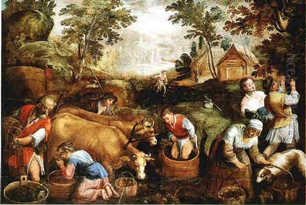 L'automne Ou Les Vendanges Oil Painting by Jacopo Bassano (Jacopo da Ponte)