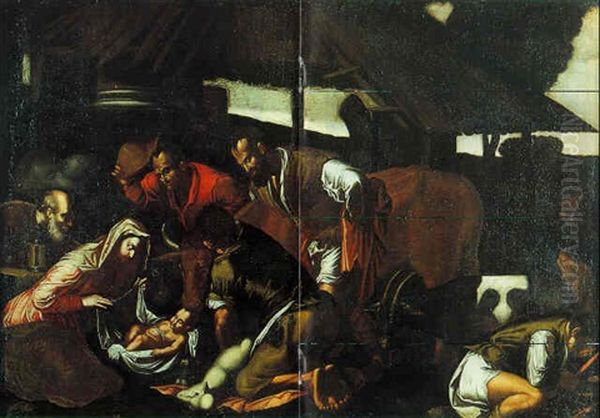 L'adoration Des Bergers Oil Painting by Jacopo Bassano (Jacopo da Ponte)