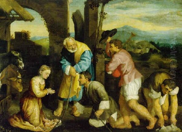The Adoration Of The Shepherds Oil Painting by Jacopo Bassano (Jacopo da Ponte)