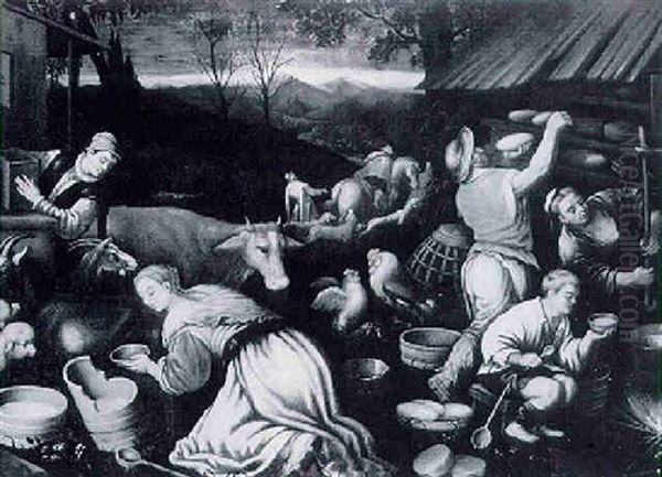 The Cheesemakers Oil Painting by Jacopo Bassano (Jacopo da Ponte)