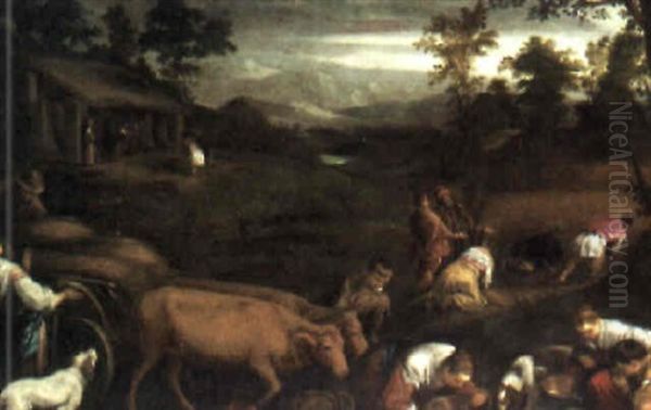 Ruth And Boaz Oil Painting by Jacopo Bassano (Jacopo da Ponte)