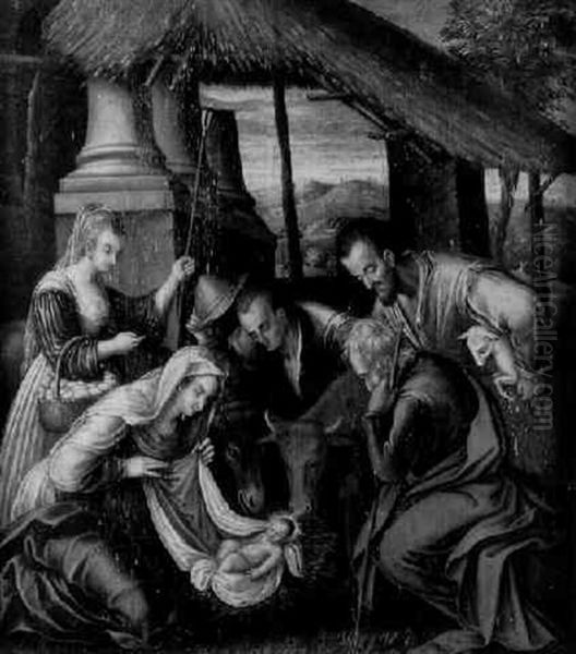 L'adoration Des Bergers Oil Painting by Jacopo Bassano (Jacopo da Ponte)