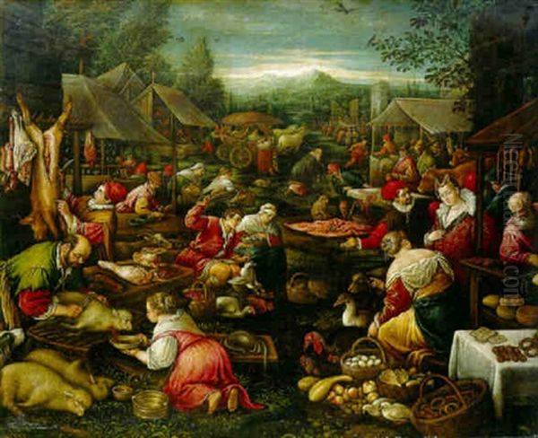 A Country Market Oil Painting by Jacopo Bassano (Jacopo da Ponte)