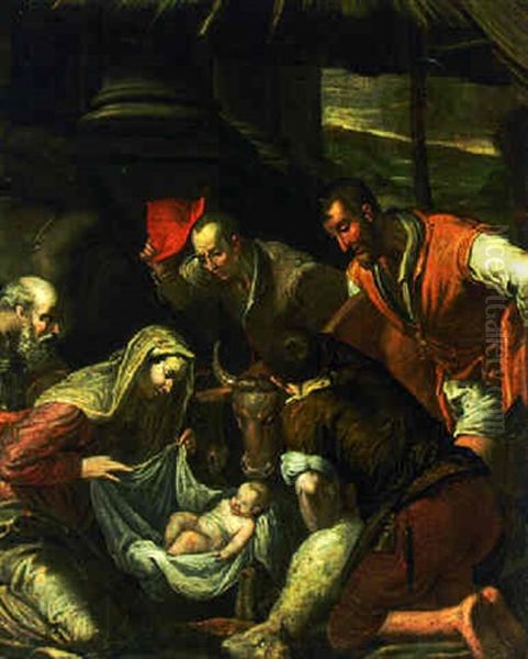 The Adoration Of The Shepherds Oil Painting by Jacopo Bassano (Jacopo da Ponte)